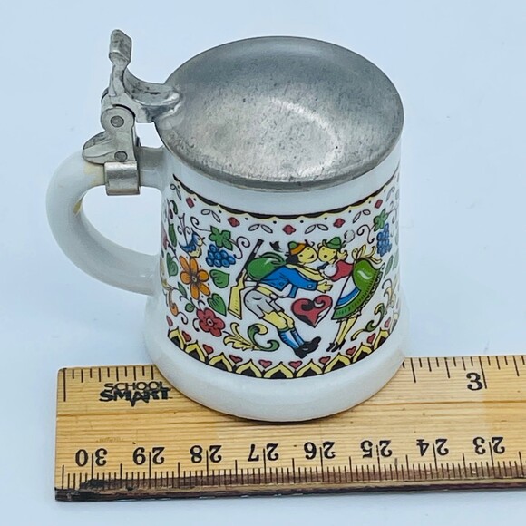 Vintage Mini Rein Zinn BMF West German Beer Stein w/ Pewter Lid Hearts Flowers - Picture 10 of 10